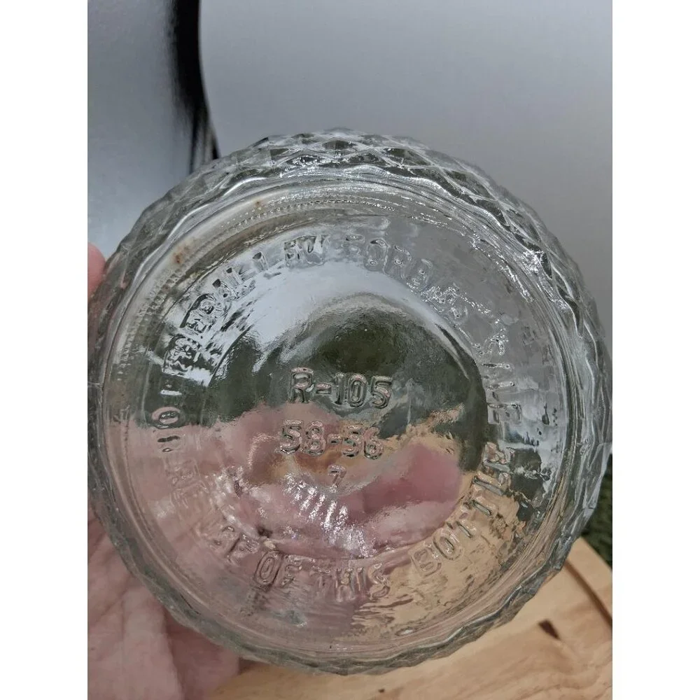 Vintage Diamond-Cut Clear Glass Decanter With Cork Stopper & Ornate Lid